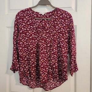 fun2fun maroon print 3/4 sleeve top sz S